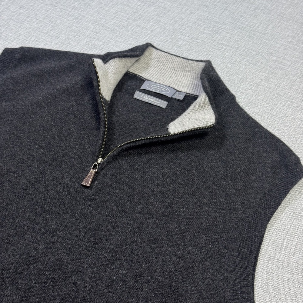 Talbots 1/4 Zip Cashmere Sweater Vest Mens XL Gray Mock Neck Sleeveless